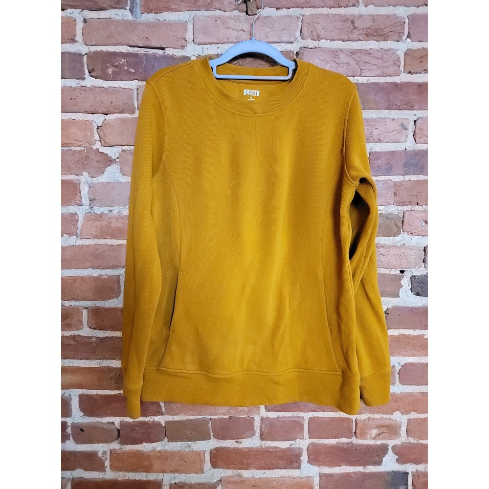 Duluth Trading Co Sweater Mens‎ Medium Yellow Knit Pockets Crew Neck Pullover